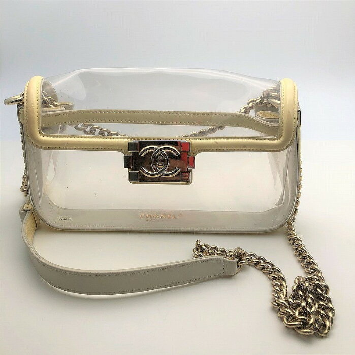 [USED/中古]CHANEL シャネル ショルダーバッグ ショルダーバッグ クリアチェーンショルダーバッグ ヴィンテージ ココマーク クリーム×透明 イエロー ビニール レザー Cランク【中古】