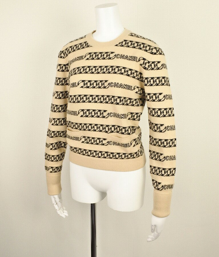 [USED/中古]CHANEL シャネル ニット・セーター セーター ニット 01A P18466V01008 M1512 チェーンセーター ベージュ ブラック カシミア 36 Aランク【中古】