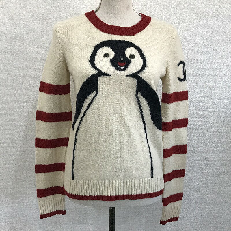 [USED/中古]CHANEL シャネル ニット・セーター 長袖ニット ヴィンテージセーター ペンギンニット ペンギンセーター クルーネック ココマーク アイボリー×レッド ボーダー 07A P31745K00633 M5555 ウール Aランク【中古】