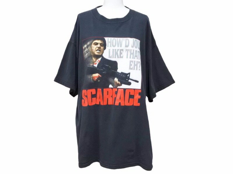 SCARFACE スカーフェイス Tシャツ DELTA 00's 映画 ムービー ブラック レッド トップス 古着 サイズXL 中古 39812