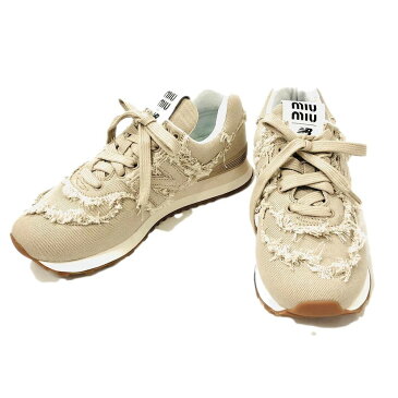 [USED/中古]MIUMIU ミュウミュウ スニーカー 【未使用】574 New Balance x Miu Miu デニム スニーカー 38 ニューバランス コラボ フリンジ ベージュ Aランク【中古】