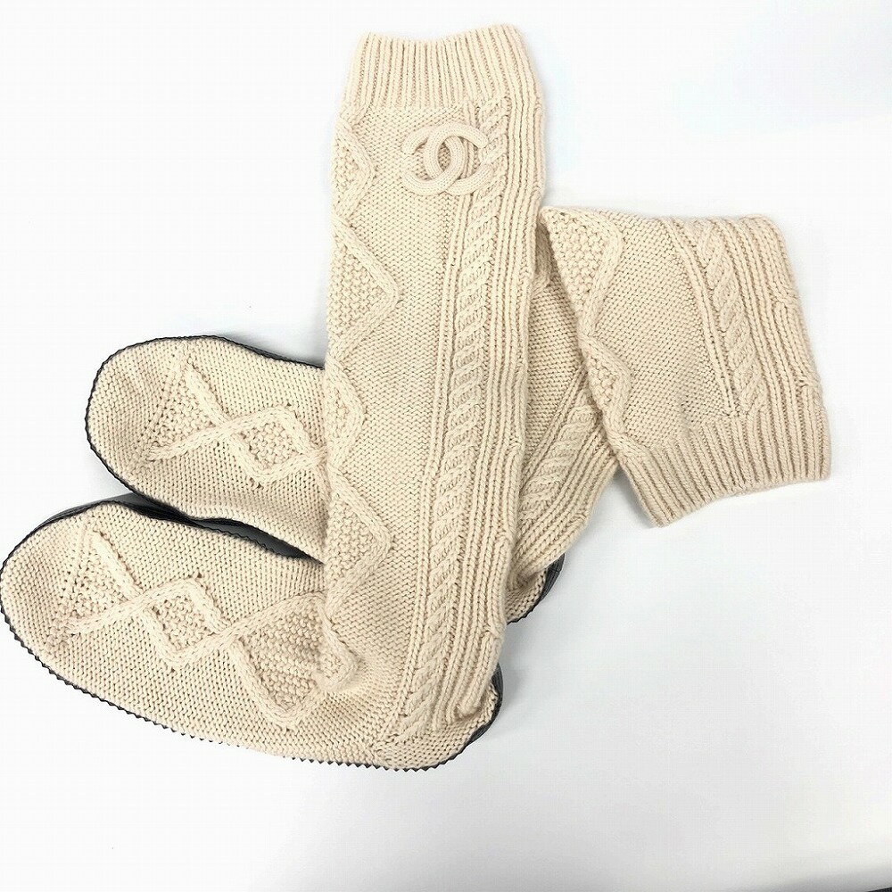 [USED/中古]CHANEL シャネル その他靴 ココマーク CC ルームシューズ カシミア ニット ソックス レザーソール ベージュ カシミヤ ラムスキン Sランク【中古】