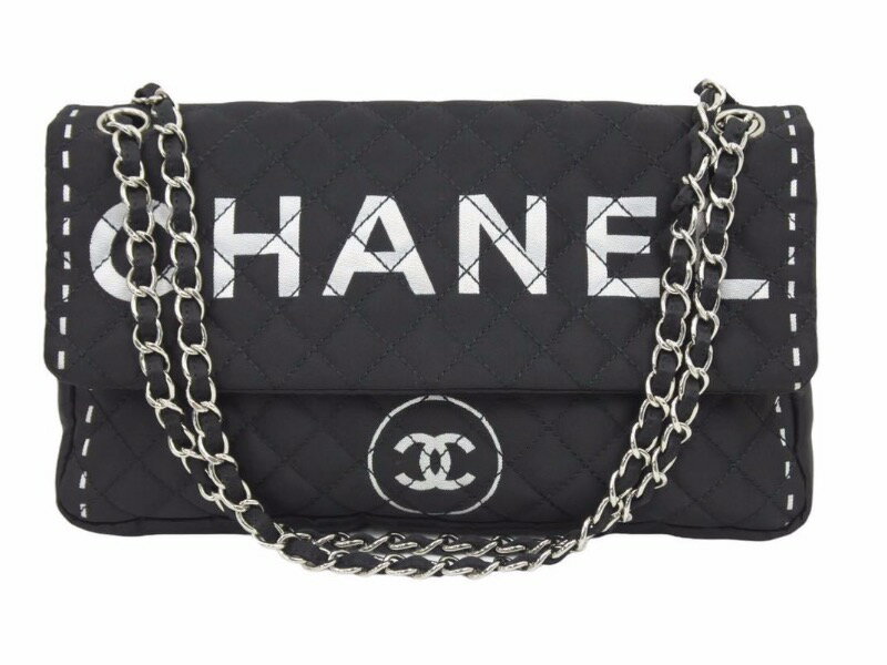 超レア 美品 CHANEL シャネル マトラッセ ロゴ チェーンショルダー ナイロン ブラック シルバー金具 11番台 レディース 40726