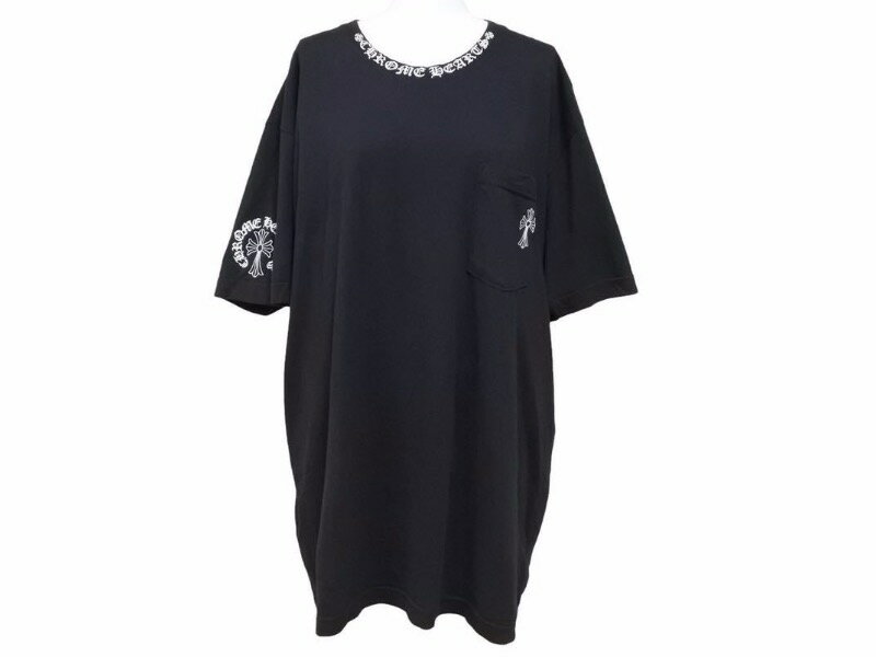 CHROME HEARTS クロムハーツ 20SS セメタリ—クロス ネックロゴ Tシャツ ブラック トップス サイズXL 良好 40981 正規品