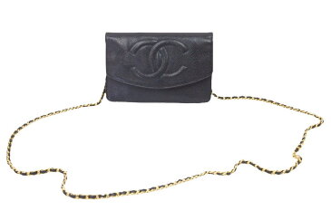 CHANEL シャネル ショルダーバッグ チェーンウォレット ショルダーバッグ ブラック系 キャビアスキン 美品 中古 38398