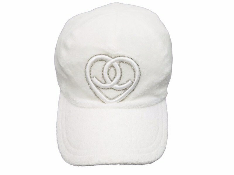 極美品 CHANEL シャネル キャップ ココマーク ハート パイル地 タオル ロゴ 帽子 ホワイト サイズM 中古 41327のサムネイル