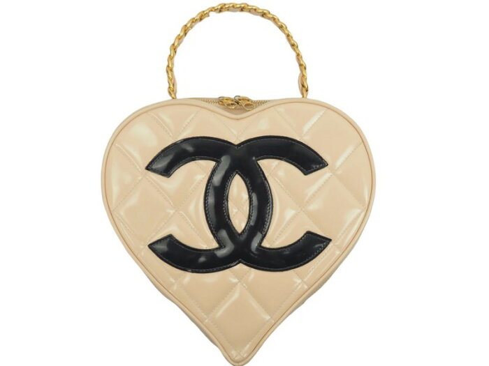 シャネル CHANEL ヴィンテージ ハートバニティバッグ チェーンハンドル ココマーク ベージュ パテント 美品 中古 15882