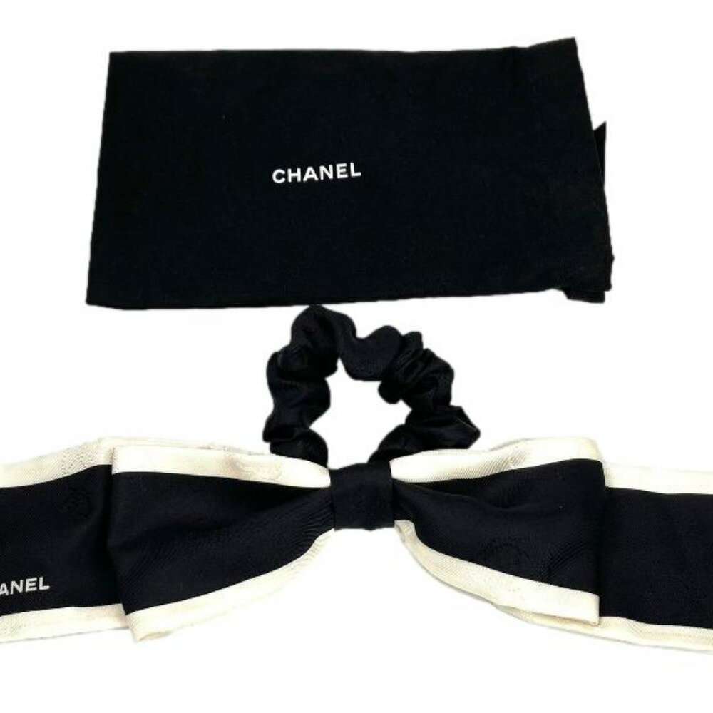 【美品】ほぼ未使用 CHANEL シャネル シュシュ ヘアアクセサリー シルク ブラック ホワイト ai-tdc-003847-4eのサムネイル