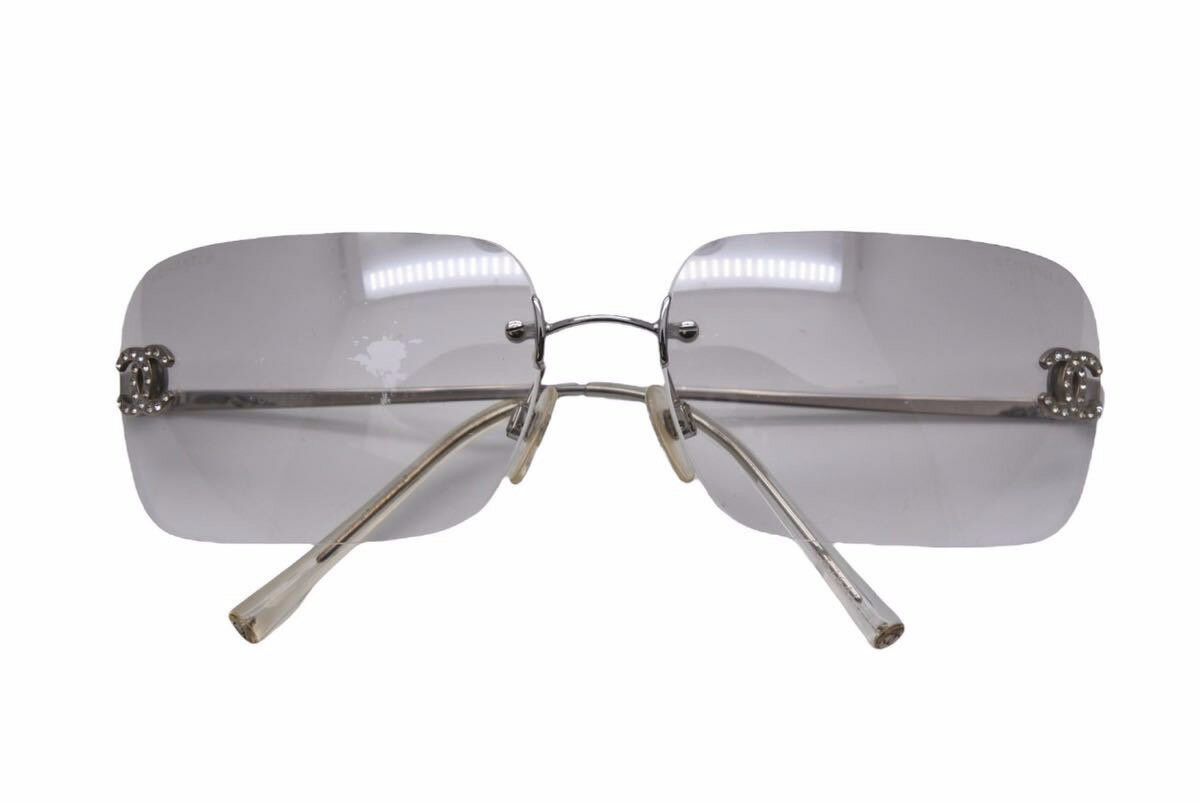 CHANEL シャネル メガネ ココマーク ラインストーン クリアレンズ シルバー ステンレス 4017‐D サイズ 62□17 良品 中古 42007