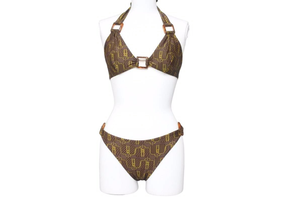 FENDI フェンディ ヴィンテージ 総柄 スイムウェア ズッカ柄 ベカンバッグ 水着 ブラウン ビキニ サイズ40 美品 中古 32705のサムネイル