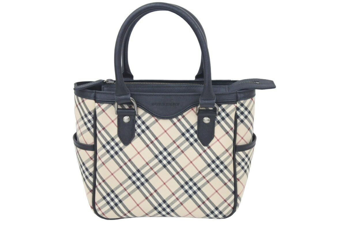 BURBERRY バーバリー ハンドバッグ バック ノバチェック柄 ベージュ ブラック レッド キャンバス 美品 中古 46135のサムネイル