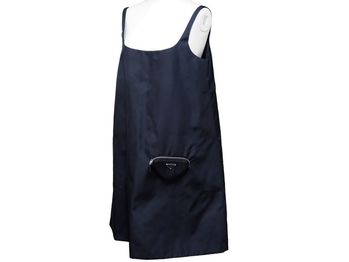 PRADA プラダ RE-NYLON ノースリーブ ワンピース ナイロン ブラック ポーチ付き 23...
