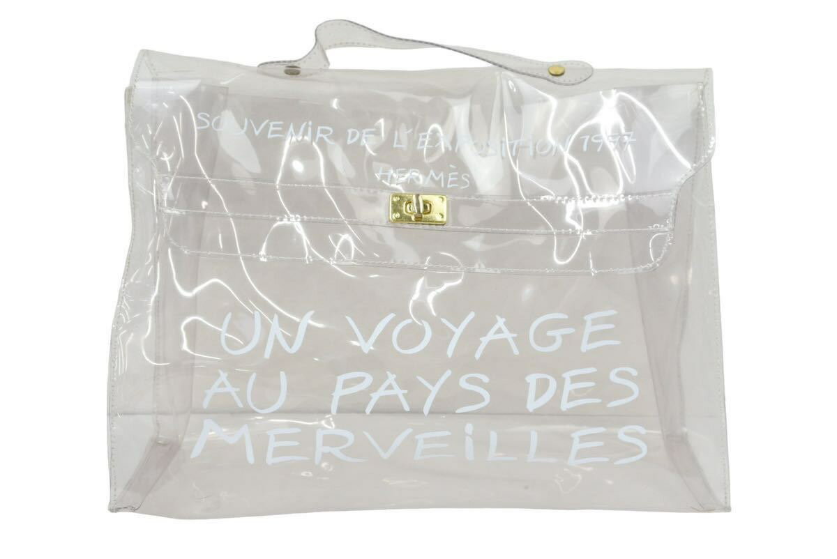HERMES エルメス ビニールケリー ビニールバッグ ハンドバッグ 不思議の国 エルメスへの旅 クリア ホワイトロゴ 良品 中古 46990のサムネイル