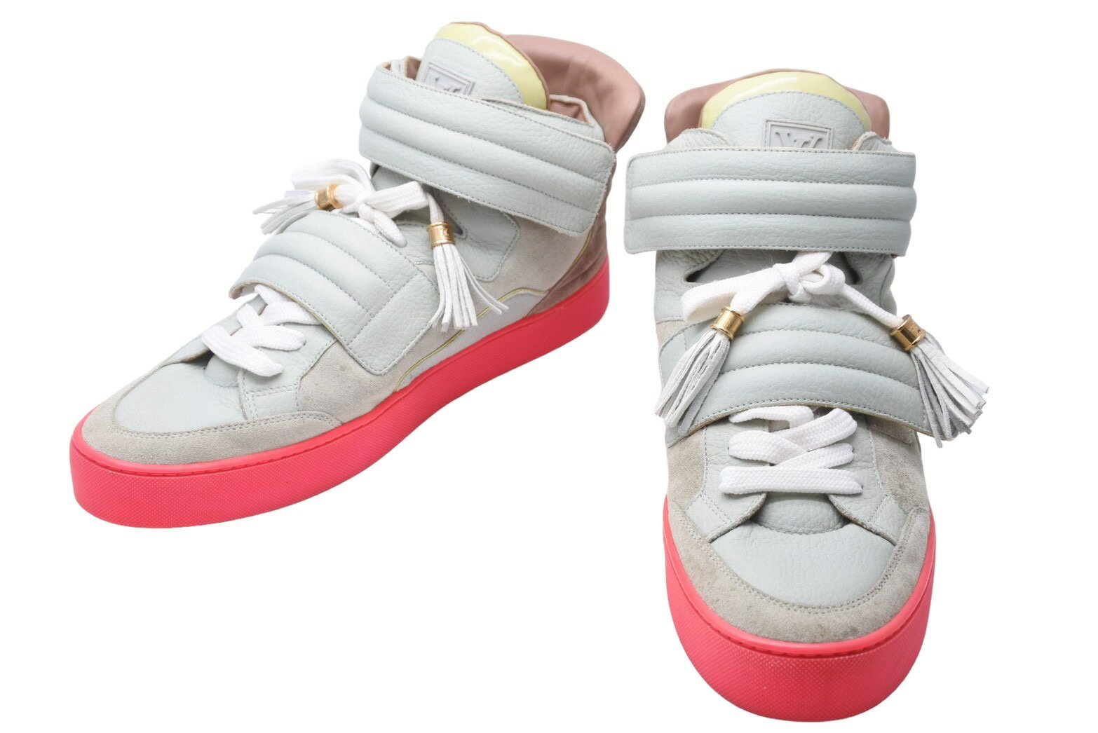 LOUIS VUITTON ルイヴィトン Kanye West カニエウエスト ジャスパー ハイカットスニーカー グレー ピンク 8 1/2 メンズ 美品 中古...
