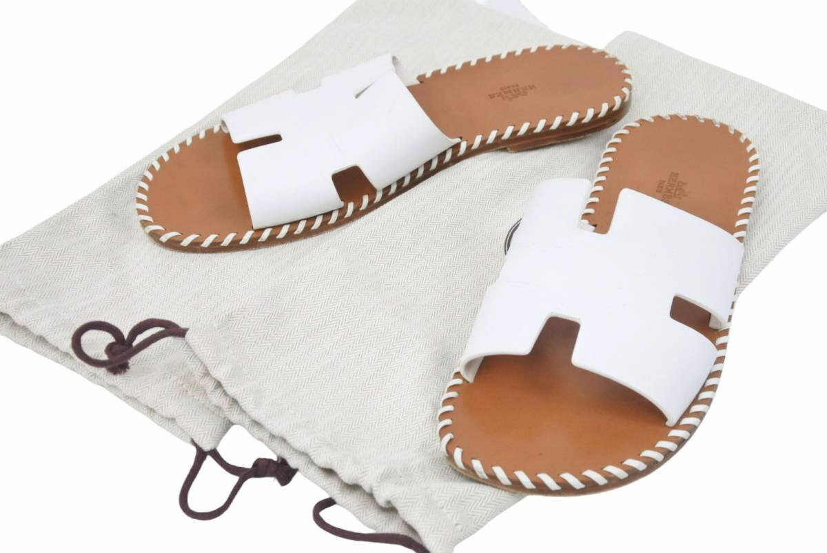 HERMES エルメス 22SS イズミール H型 フラットサンダル ホワイト ブラウン 22111OZ サイズ441/2 中古 46355のサムネイル