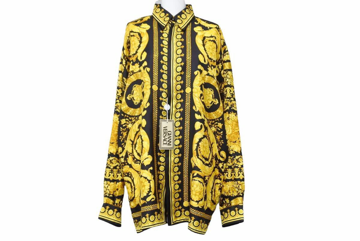 新品未使用 VERSACE ヴェルサーチ 希少 バロック柄 シャツ 総柄 ヴィンテージ 新品同様 激レア 44 タグ付き 38307