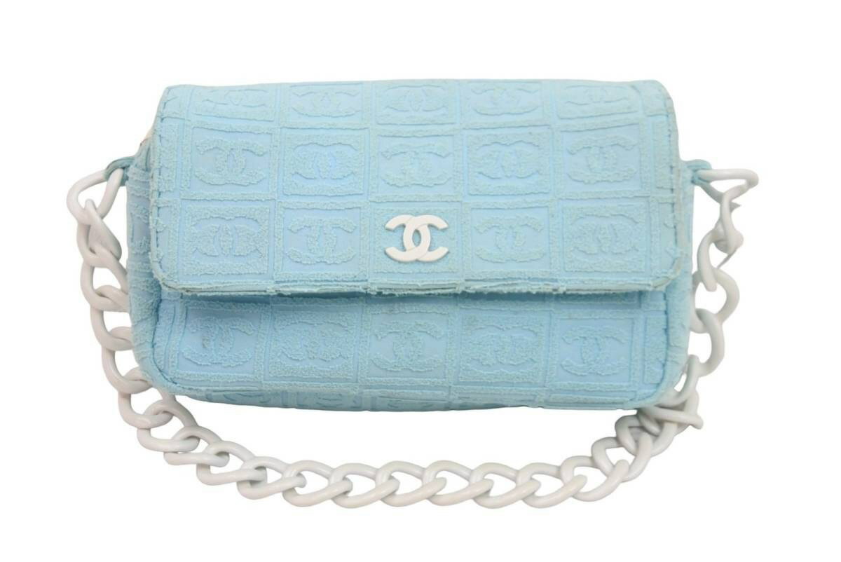 激レア CHANEL シャネル パイル マトラッセ プラチェーン 7番台 ブルー 水色 美品 中古 53158