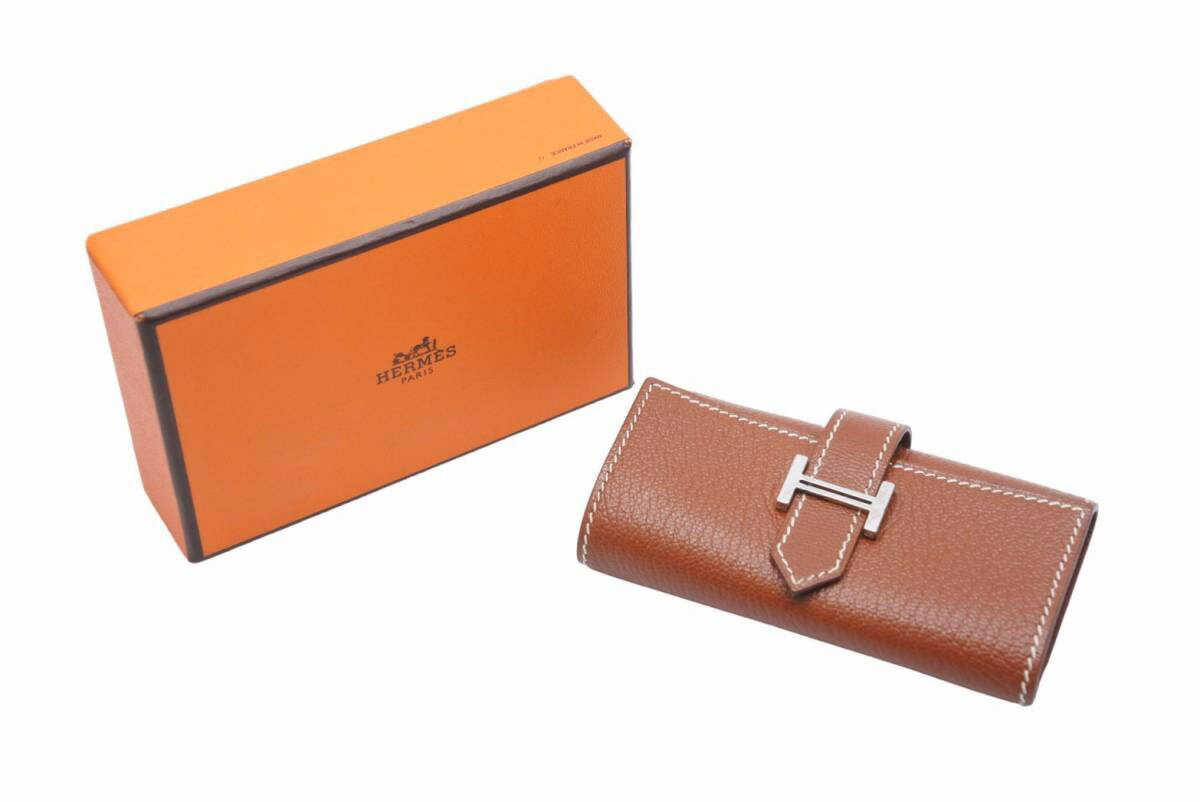 極美品 HERMES エルメス ベアン キーケース コニャック □I刻 シェーブル 小物 中古 49896