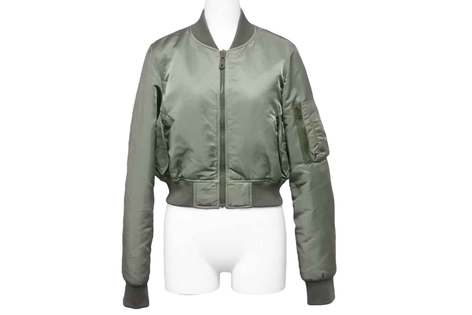 BALENCIAGA バレンシアガ ショート丈 MA-1 ボンバージャケット 460590 TTD03 カーキ レディース ナイロン サイズ46 美品 中古 51193