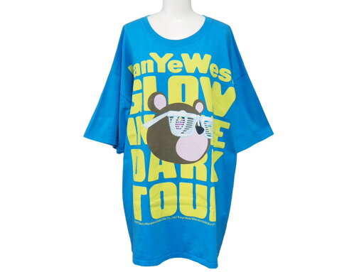 カニエウエスト 半袖Tシャツ グローインザダークツアーTシャツ 村上隆 熊 ブルー コットン XL 良品 中古 53186 カニエウエスト 半袖Tシャツ グローインザダークツアーTシャツ 村上隆 熊 ブルー コットン XL 良品 中古 53186