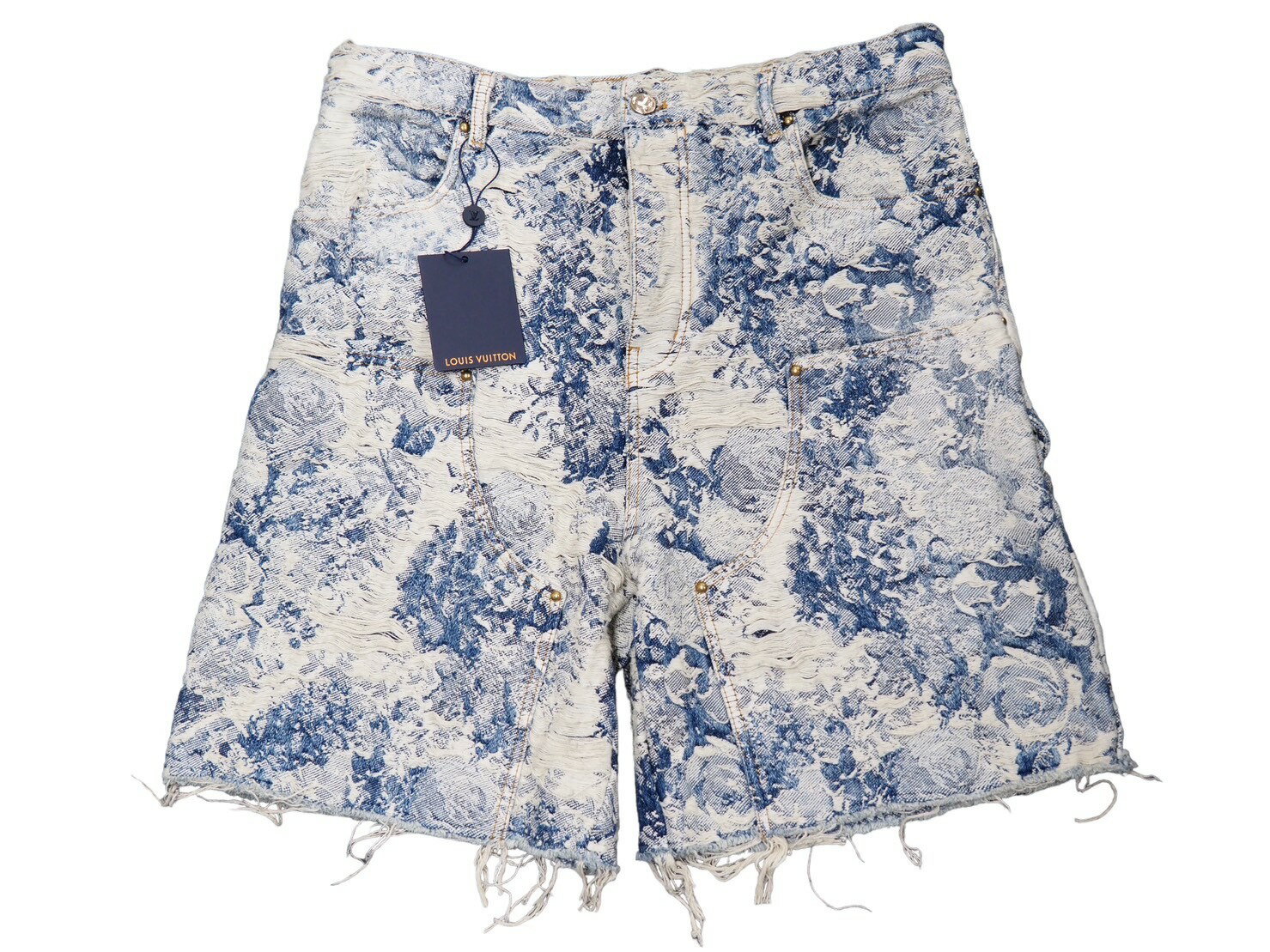 新品同様 LOUIS VUITTON ルイヴィトン カーペンターデニムショートパンツ BORO 刺繍 ダメージ加工 1AAGTE サイズ33 中古 54269のサムネイル