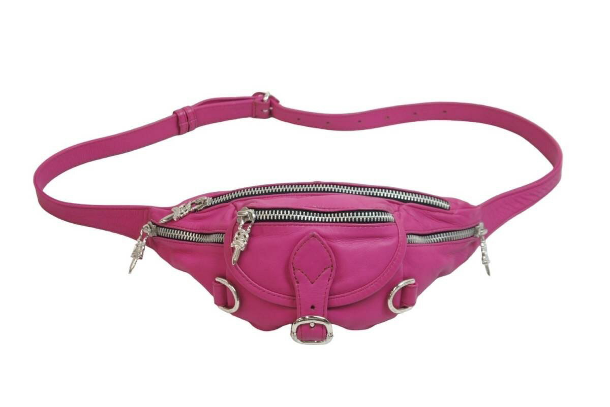 CHROMEHEARTS クロムハーツ SNAT PACK MINI スナットパック マルチクロスパッチレザーウエストバッグ ピンク 美品 中古 54792
