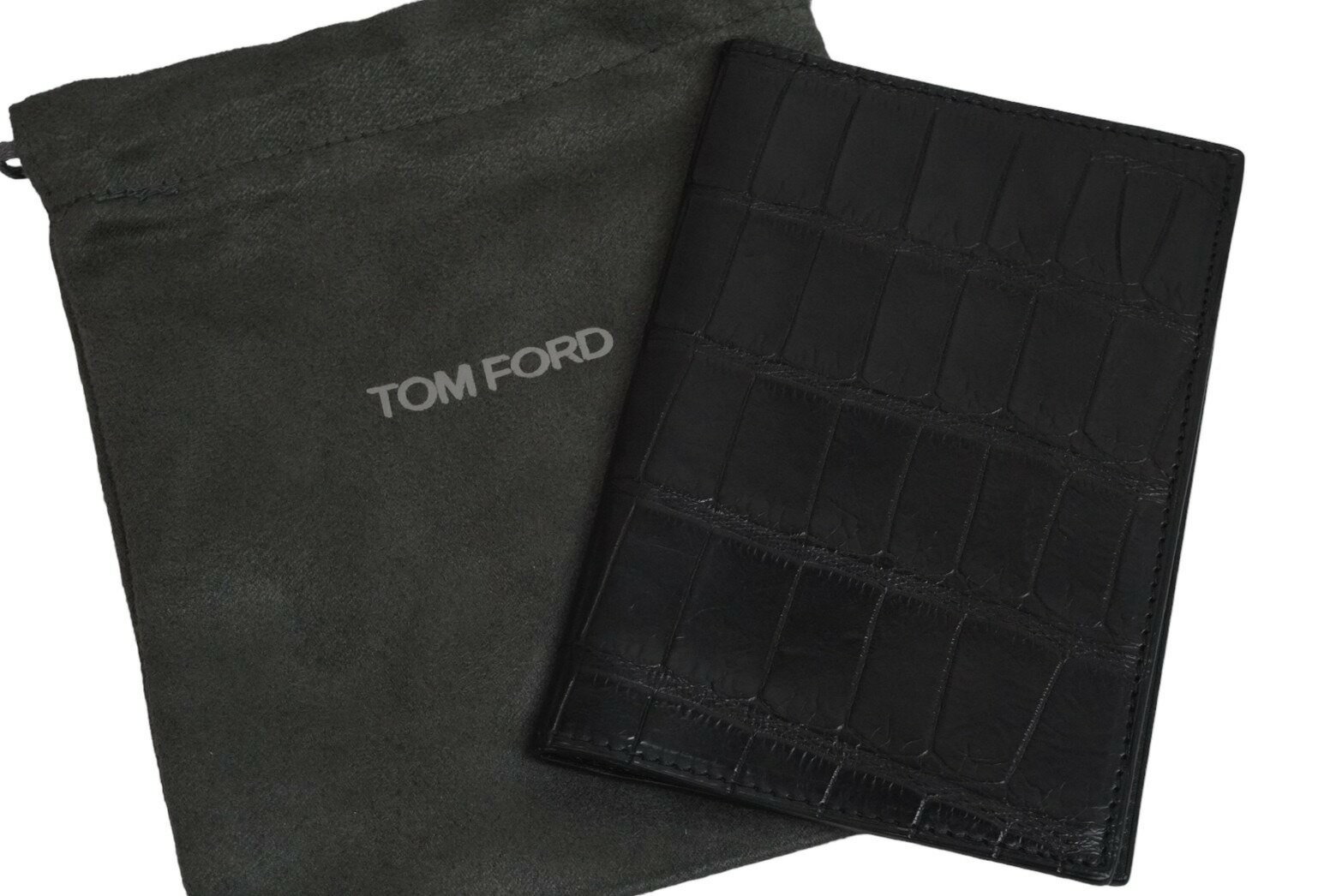 Tom Ford トムフォード パスポートケース 小物 ブラック クロコ シルバーロゴ 美品 中古 55822