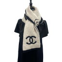 [USED/中古]CHANEL シャネル マフラー・ショール ココマーク ロゴ カメリア ベージュ×ブラック カシミヤ ウール シルク Aランク 中古 tdc-001759-4d