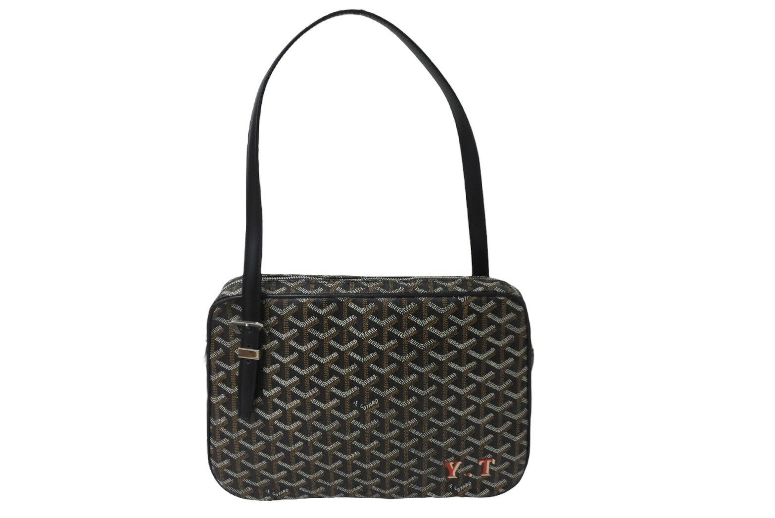 GOYARD ゴヤール ショルダーバッグ ヨナGM ブラック レザー コーティングキャンバス シルバ ...