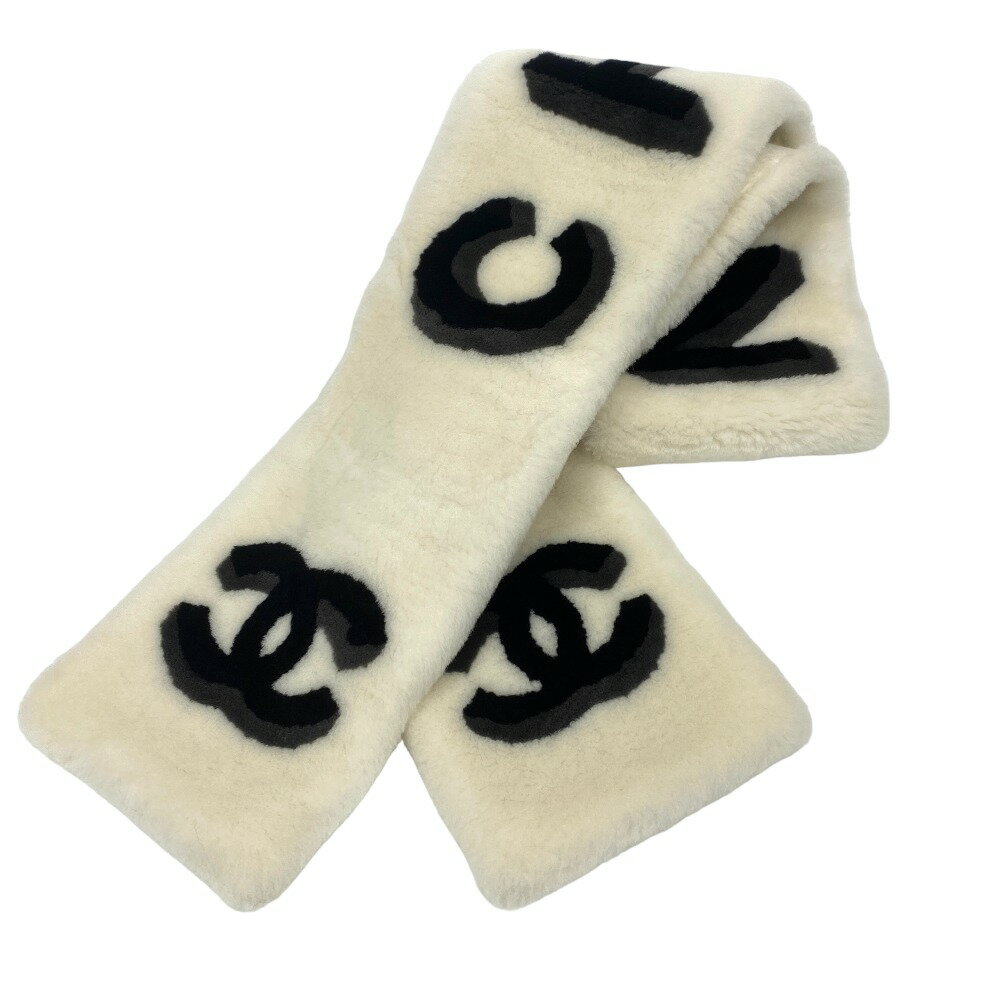 [USED/中古]CHANEL シャネル マフラー・ショール ムートンマフラー ファー ココマーク ロゴ ブラック グレー ホワイト Aランク 中古 tdc-001807-4dのサムネイル