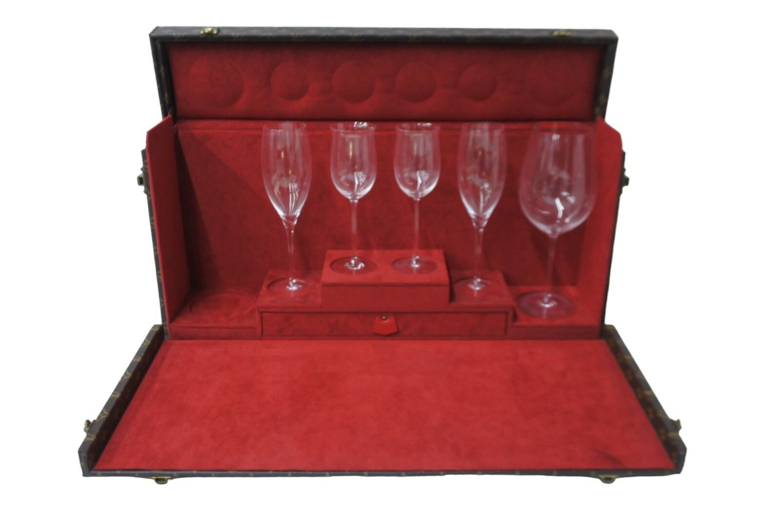 LOUIS VUITTON ルイヴィトン ワイングラス ケース WINE GLASS CASE SPO S30084 ブラウン ゴールド金具 美品 中古 56330