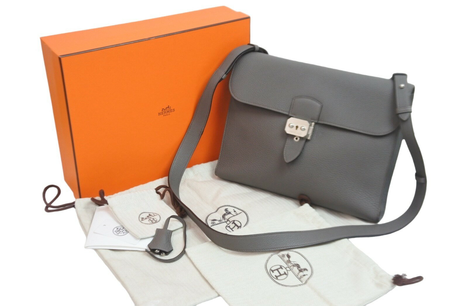 極美品 HERMES エルメス ショルダーバッグ サックアデペッシュ29 U刻印 エタン エバーカラー シルバー金具 中古 56675