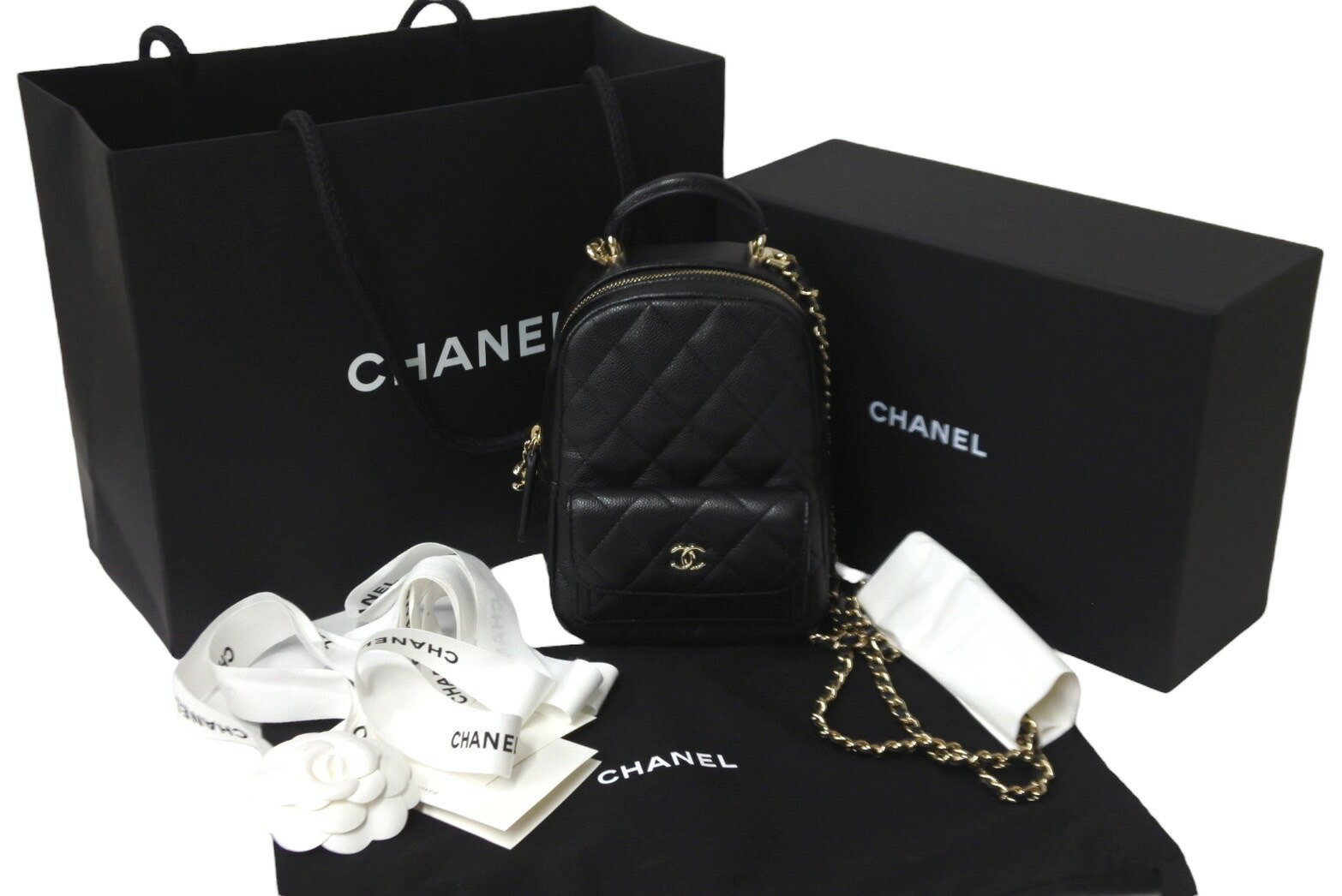 新品未使用 CHANEL シャネル リュック ミニリュック チェーン ココマーク ブラック キャビアスキン シルバー金具 中古 57214のサムネイル
