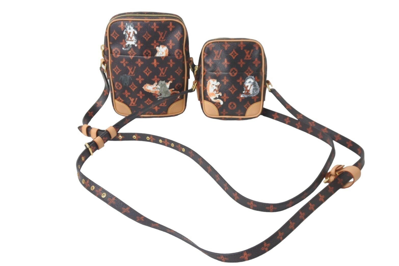 新品同様 LOUIS VUITTON ルイヴィトン ショルダーバッグ キャトグラム パナムセット 2点セット M44399 ブラウン 中古 57018