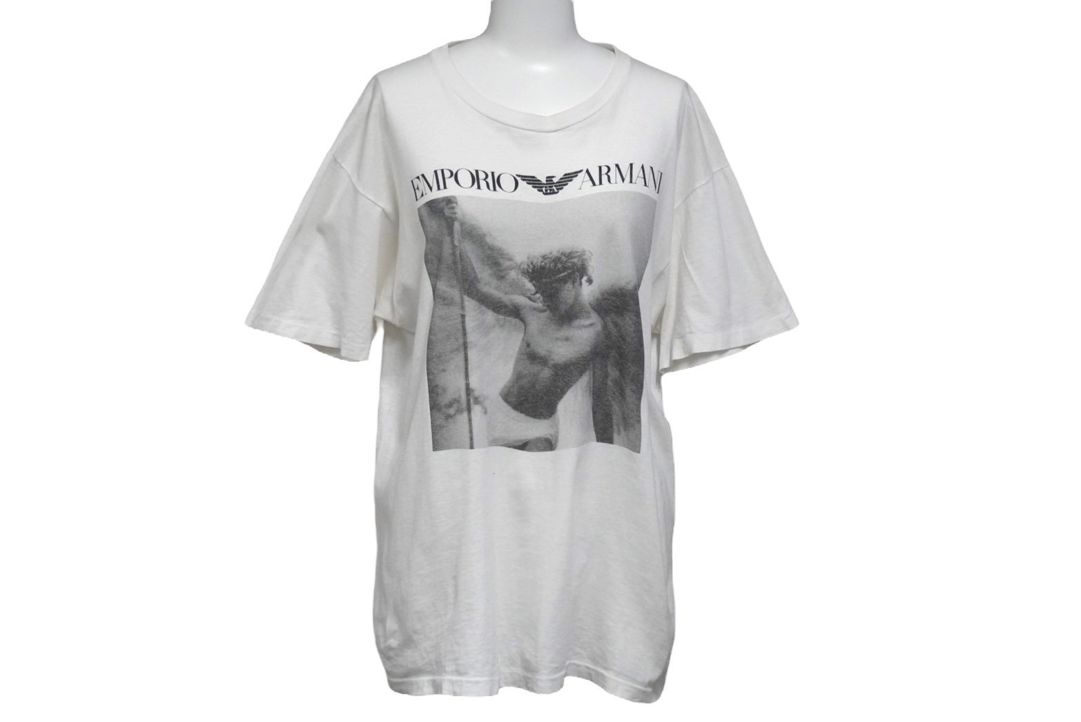 Emporio Armani エンポリオ アルマーニ 90s フォト 半袖Tシャツ ホワイト ロゴ ブブルース ウェーバー サイズL 良品 中古 58764