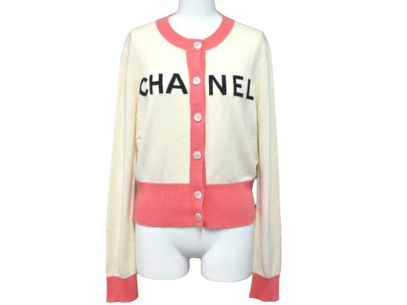 CHANEL シャネル カーディガン P61427 ピンク ブラック アイボリー カシミア サイズ38 19ss 美品 中古 59092のサムネイル