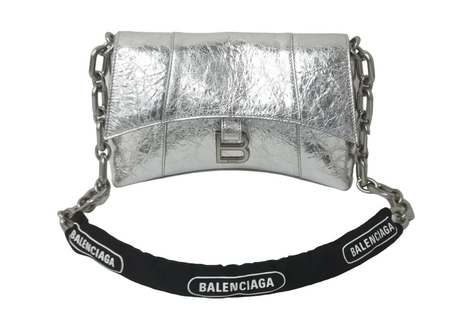 BALENCIAGA バレンシアガ ショルダーバッグ Downtown XS ダウンタウン 689121 チェーンショルダー シルバー 美品 中古 59854