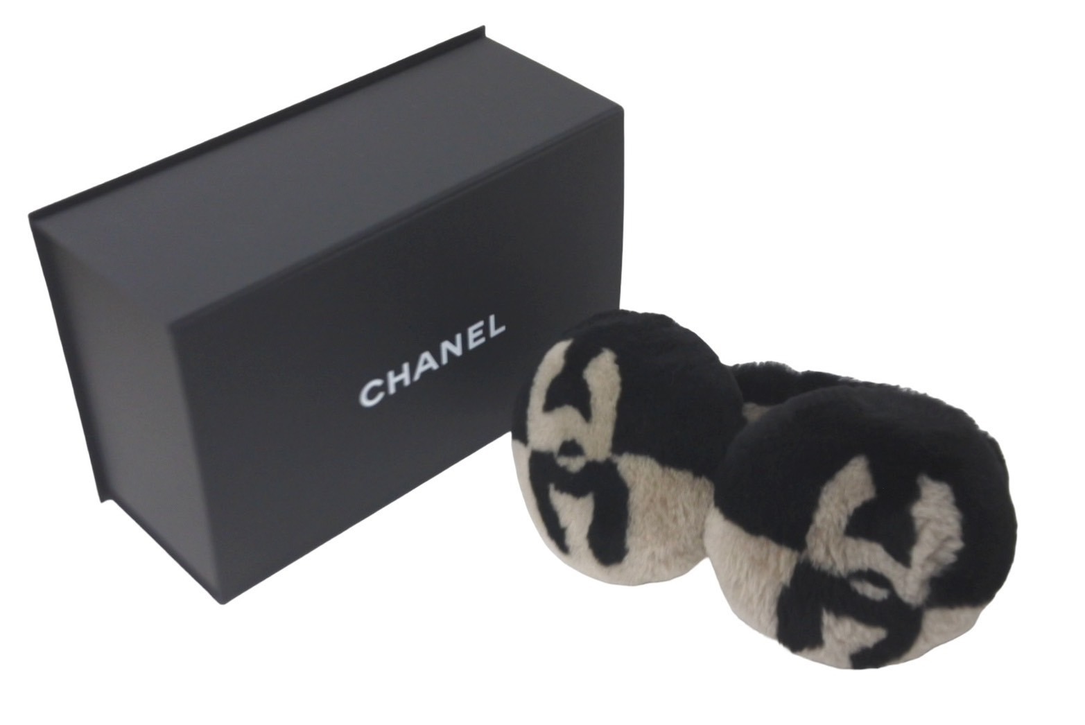 極美品 CHANEL シャネル イヤーマフ 小物 耳当て 服飾小物 ココマーク ブラック×グレー ムートン 中古 ..