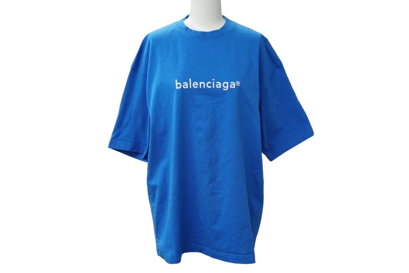 極美品 BALENCIAGA バレンシアガ COPYRIGHT コピーライト ロゴプリント半袖Tシャツ コットン ブルー XS 中古 61531
