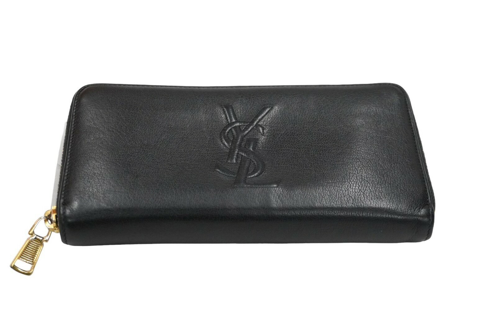 YVES SAINT LAURENT イヴ サンローラン 長財布 ラウンドファスナー YSLロゴ 352904 レザー ブラック 美品 中古 61569