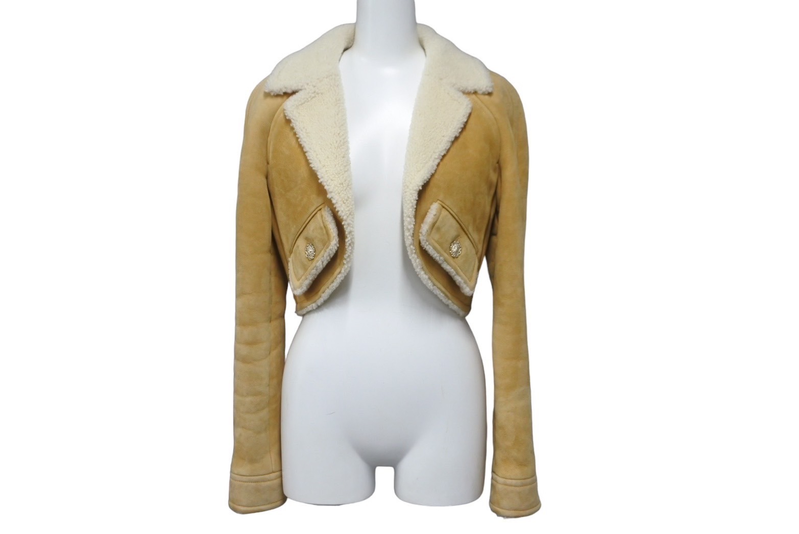 CHANEL シャネル ジャケット ブルゾン アウター P64480 2020年 ムートン ベージュ イエロー サイズ34 ゴールド 美品 中古 61757