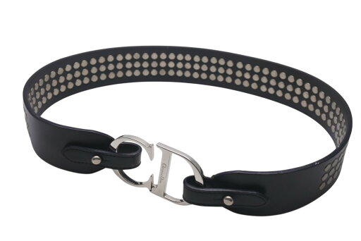Christian Dior クリスチャンディオール ロゴ レザー スタッズ ベルト RE0072 小物 ブラック 美品 中古 4c076334 Christian Dior クリスチャンディオール ロゴ レザー スタッズ ベルト RE0072 小物 ブラック 美品 中古 4c076334