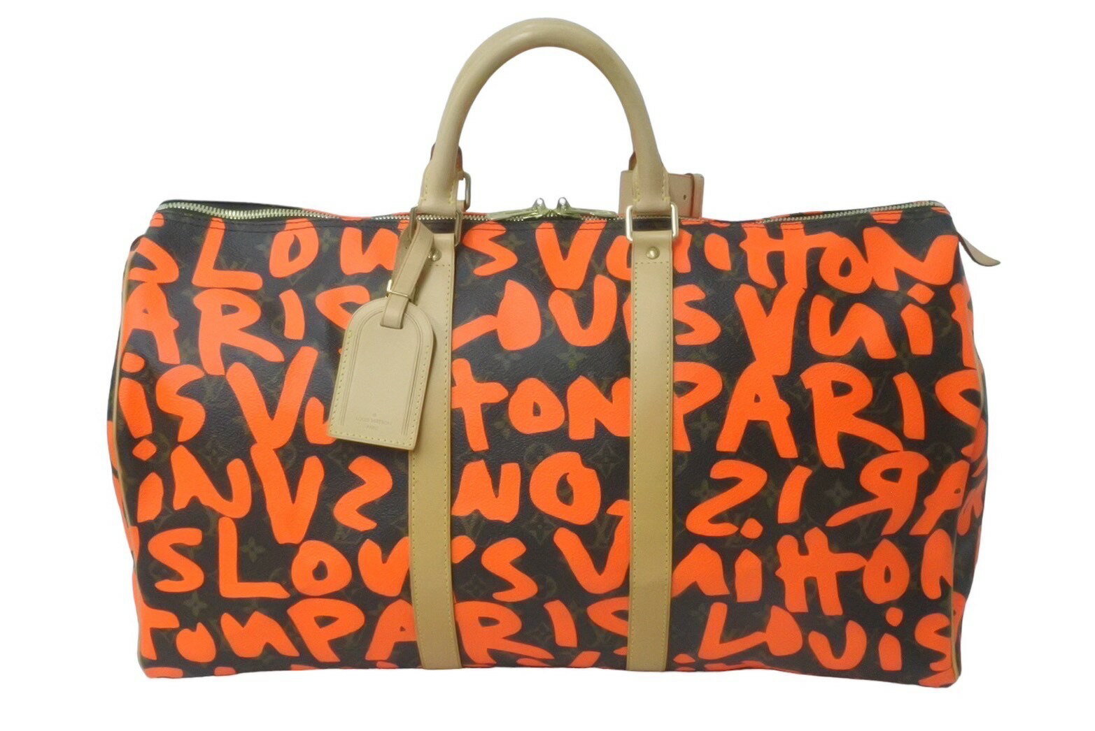 新品同様 LOUIS VUITTON ルイヴィトン モノグラム グラフィティ キーポル50 ボストン スプラウス オレンジ M93699 中古 62029