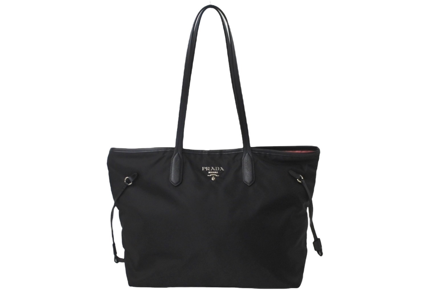 PRADA プラダ トートバッグ 肩掛け BR4001 ナイロン テスート レザー ブラック ピンク シルバー金具 美品 中古 62307