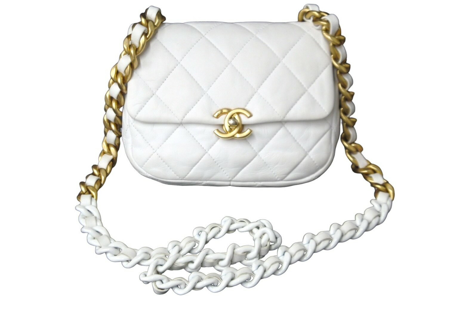 CHANEL シャネル マトラッセ ショルダーバッグ チェーン ココマーク ランダム番台 ホワイト レザー ゴールド金具 美品 中古 62821