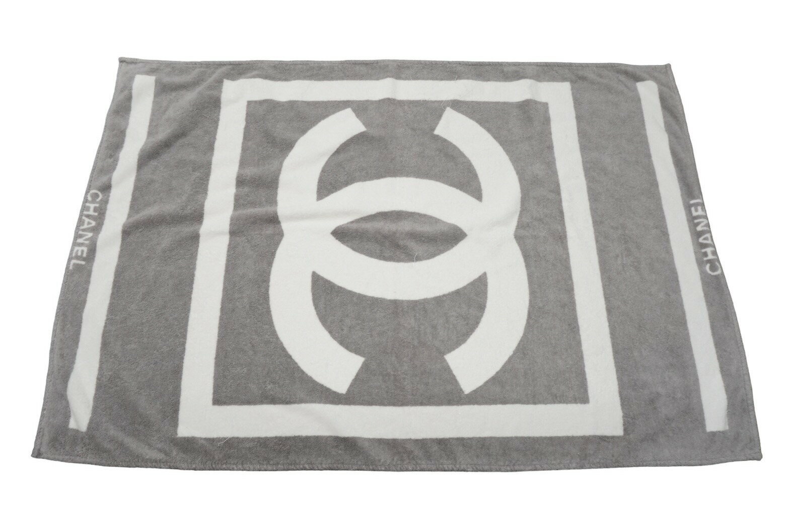 CHANEL シャネル ビーチタオル バスタオル ココマーク スポーツライン コットン グレーホワイト 美品 中古 62764