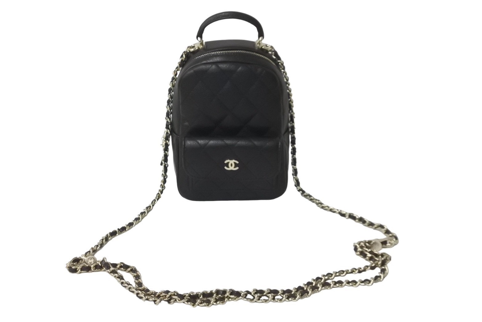 新品未使用 23年完売 CHANEL シャネル ミニリュック AP3753 チェーン ココマーク ブラック キャビアスキン ゴールド金具 中古 62917