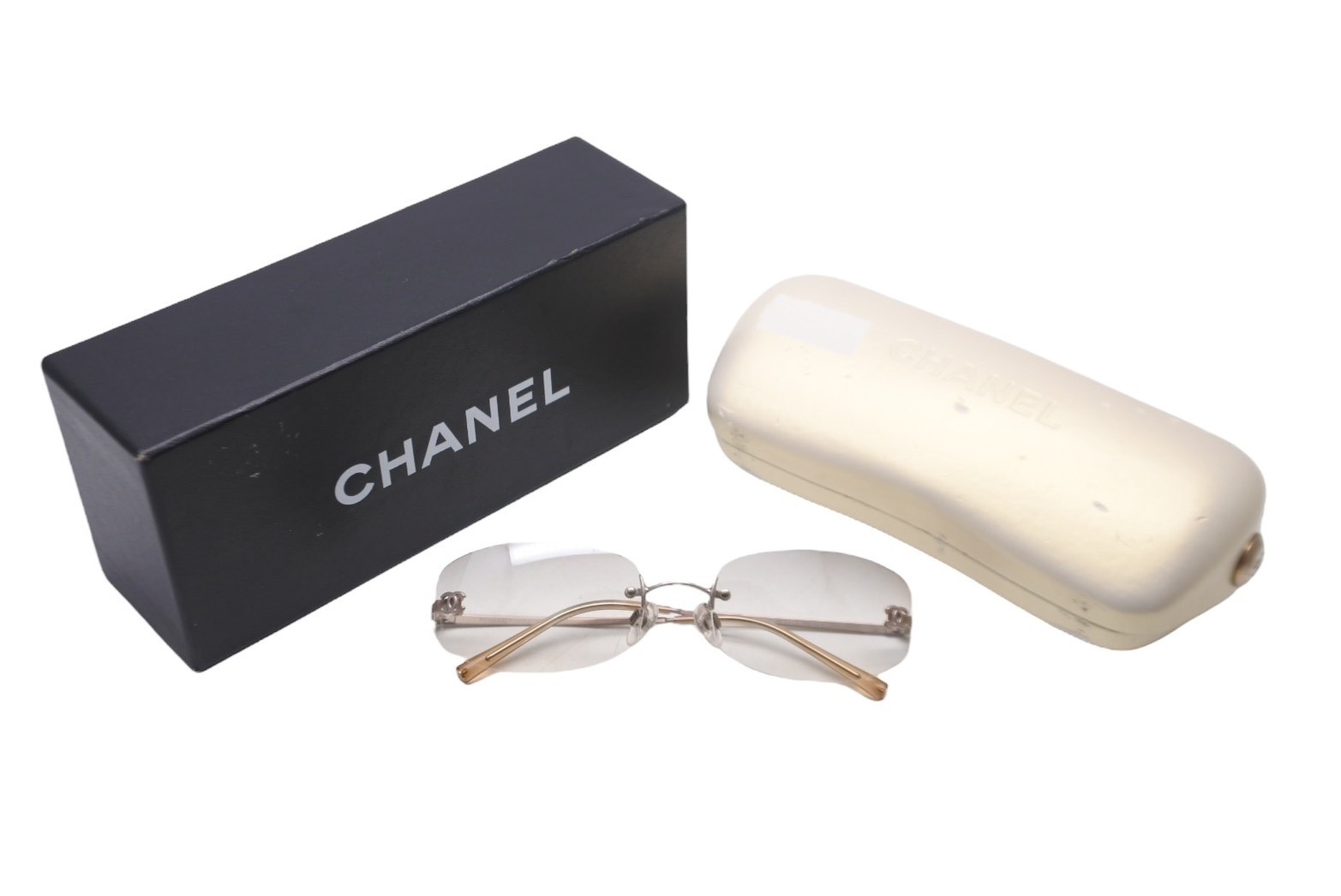 CHANEL シャネル リムレスサングラス ココマーク 4002 c.124/58 イエロー ブロンズ金具 サイズ57◻︎19 130 美品 中古 63531