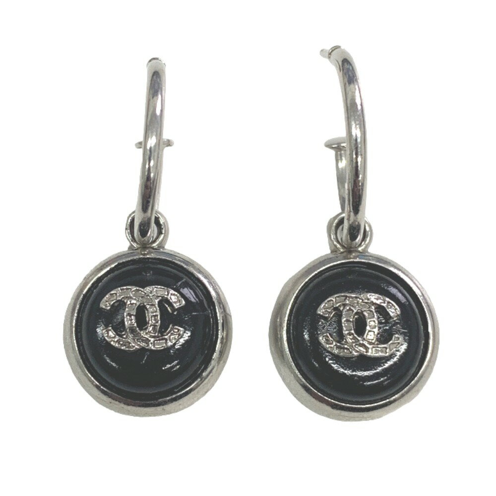 [USED/中古]CHANEL シャネル ピアス ココマーク スイングフープ ブラック 00A シルバー B（目立った傷..