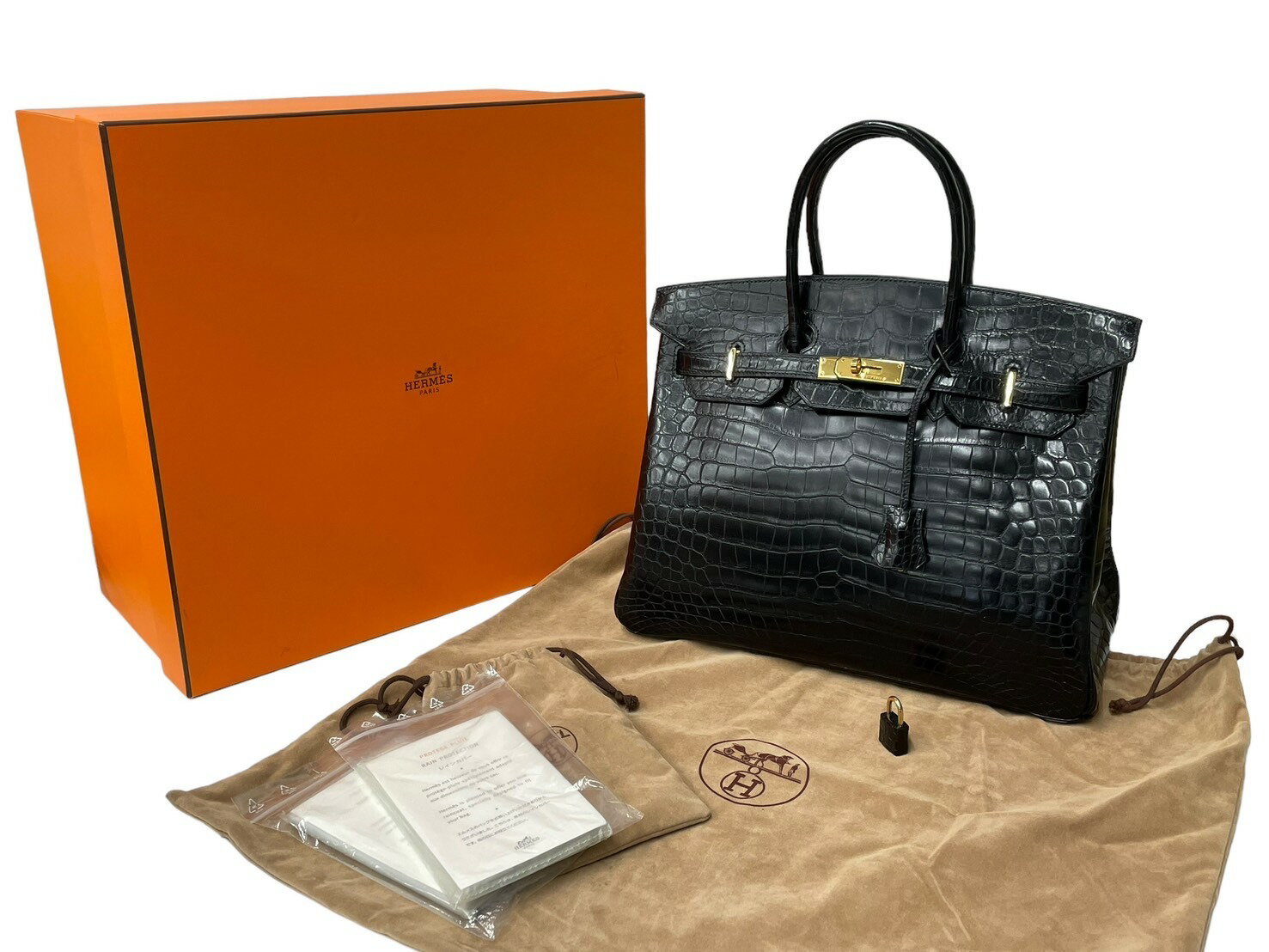 極美品 HERMES エルメス バーキン35 ブラック ポロサス マット ゴールド金具 ハンドバッグ □B刻印 中古 64122